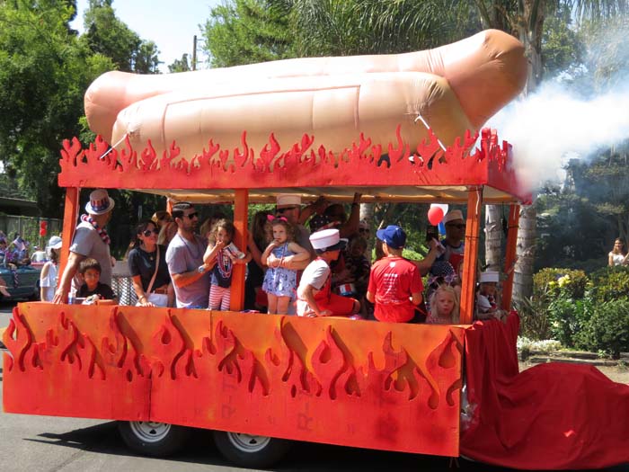 Hot dog float in July 4th parade