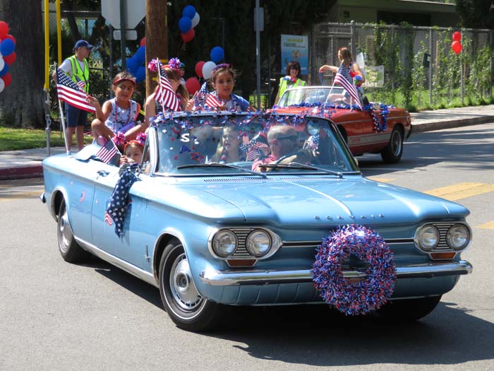 Decorated car in July 4th parade