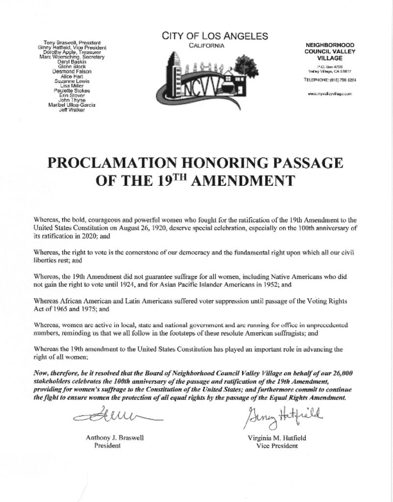 thumbnail of NCVV Proclamation honoring 100th anniversary of 19th Amendment